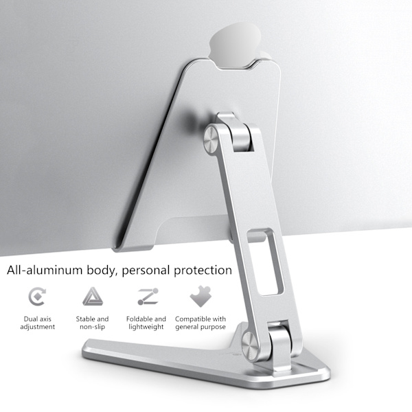 Vikbart tablettställ Justerbart tablettstöd i multi vinkel Handsfree-telefonhållare i aluminium för 4-12,9 tum Gray
