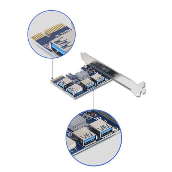 PCI för Express Multiplier Riser Card 16X-platser PCI-E 1X till External 4 USB 3.0 Adapter Multiplikatorkort för Bitcoin Minin