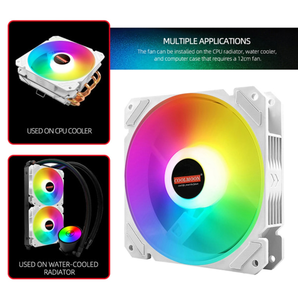 Coolmoon 120 mm PWM ARGB PC för Case Fan Quiet 4 Pin RGB Kylfläkt för CPU-dator