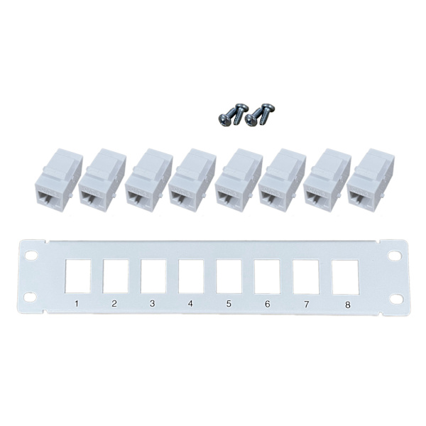 8 Port Rett-gjennom CAT6 Patch Panel RJ45 Nettverkskabel Adapter Keystone Jack Ethernet Distribusjonsramme UTP 19in