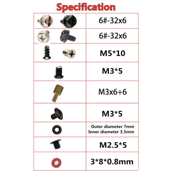 Server Chassis Skruvar Set för stationär PC för Case Fläkt Moderkort Hårddisk Reparation Handskruvkombinationssats 114st/220 114 PCS