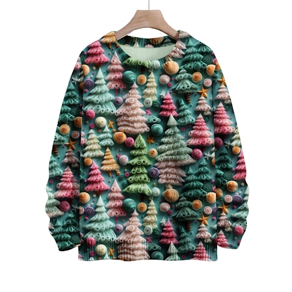 Langærmet julepullover til kvinder 3D-juleprintet pullover sweatshirt Multi S