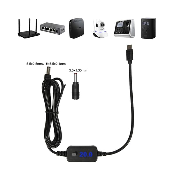 USB C til 5.5x2.5mm 5V 9V 12V 15V 20V Justerbar Kabel Strømadapterkabel