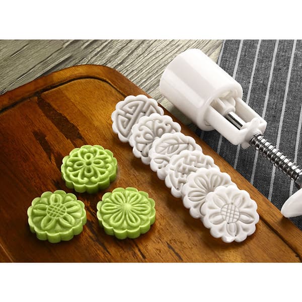 25g Mooncake form med 6 st Blomstämplar Handpress Moon Cake Mould DIY Bakeware