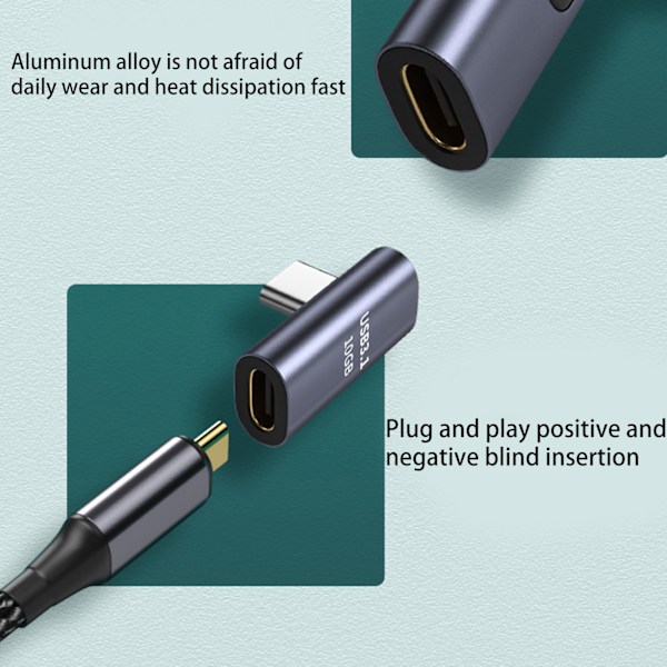 Rättvinklad USB C förlängningsadapter Grad USB Typ C 3.1 hane till hona förlängare aluminiumlegering förlängd omvandlare