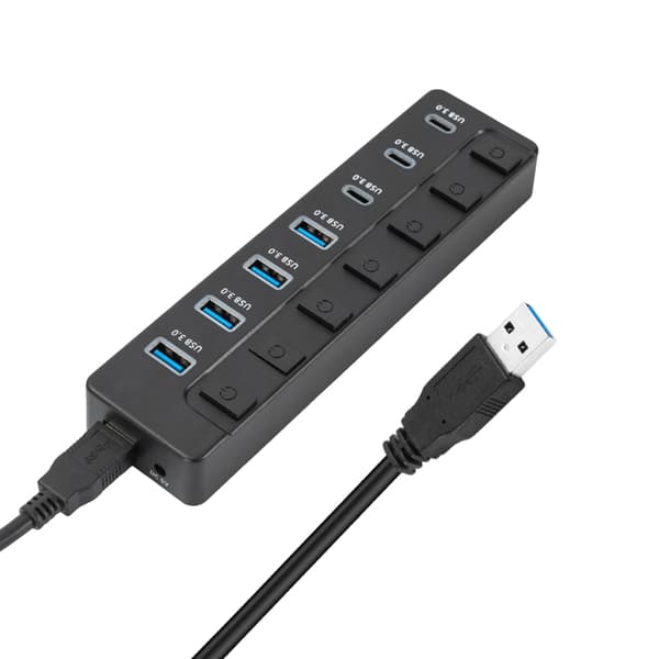 Rask 5 Gbps USB C-adapter 7 Port 4 USB3.0 3 Type C med brytere