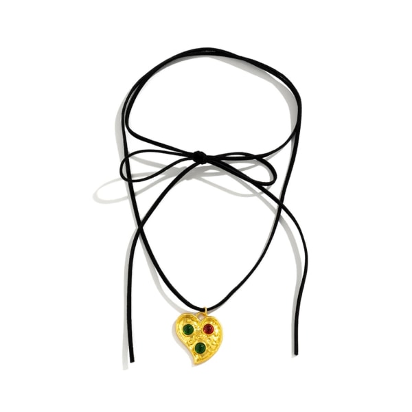 Mode Oregelbundet Love Heart Hänge Halsband Krage Choker Halsband Bowknot Neck Tie Rep Chain Smycken för kvinnor Flickor null - B