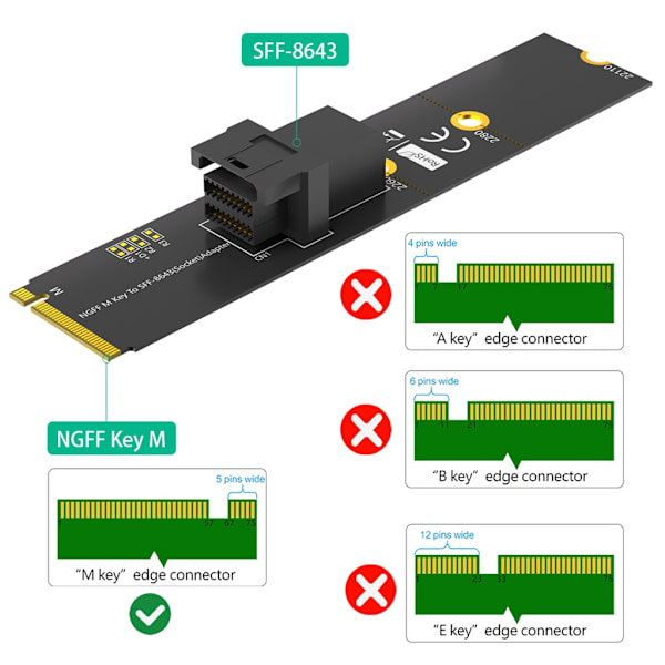 M.2 M-nøkkel til SFF8643 Utvidet Riser-kort Harddiskadapterkort for PC