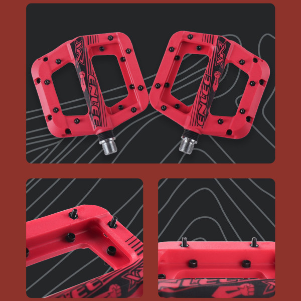 MTB-pedaler Mountainbikepedaler, 3 lager 9/16" lätta nylon Plattformspedaler för Road Mountain BMX Red