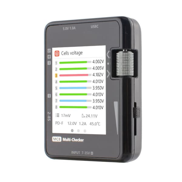 MC8 Mini Size Cell Checker 32-bitars batterimätare Multifunktionssignalmätenhet med USB C snabbladdning