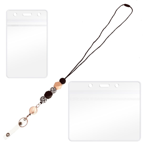 Infällbara pärlband för ID-brickor och nycklar Söt utbrytande lärarband med 2 vattentäta korthållare