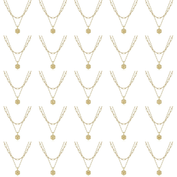 Layered Choker Halsband Dam Guld Layering Gem Kedja Halsband Enkelt justerbart Hexagon Pendant Halsband null - A