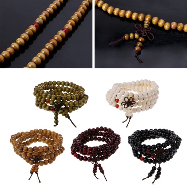 Naturligt sandelträ buddhistiska bönearmband 8 mm pärlor Armband 108 träpärlor Meditationsarmband present för män kvinnor Rosewood