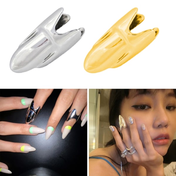 Justerbara Finger Nail Art Fingerringar Dam Flicka Presenter Smycken Nagelringar Justerbara Fingertop Ringar Legering Material Gold