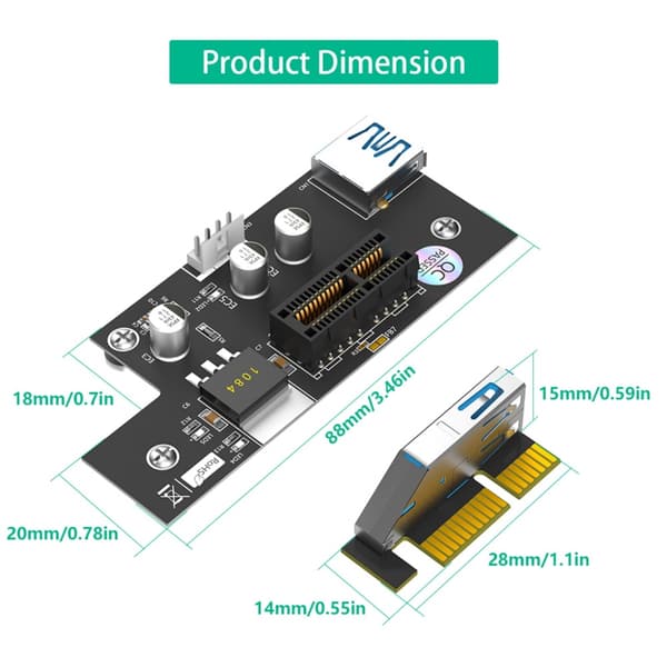 PCIE 1X til X1 Horisontal USB3.0 Udvidelseskort til Computerbrug