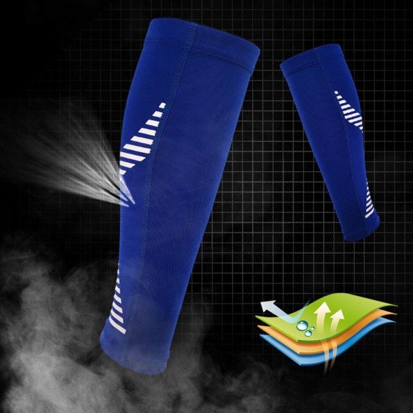 Sport Kompression Vad ärmar Benstrumpa för unisex löpare Shin Splint Varicose Blue L