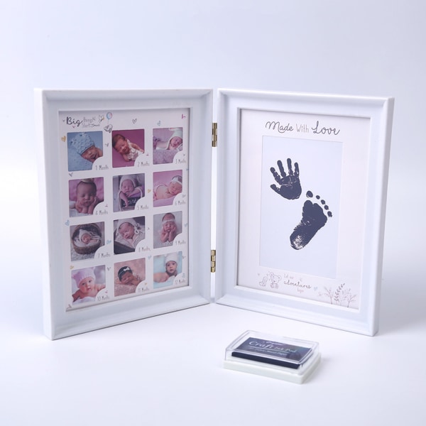 Baby och print Baby 0-12 månader Bilder Fotoram Souvenirer Nyfödda Växande minnespresenter White
