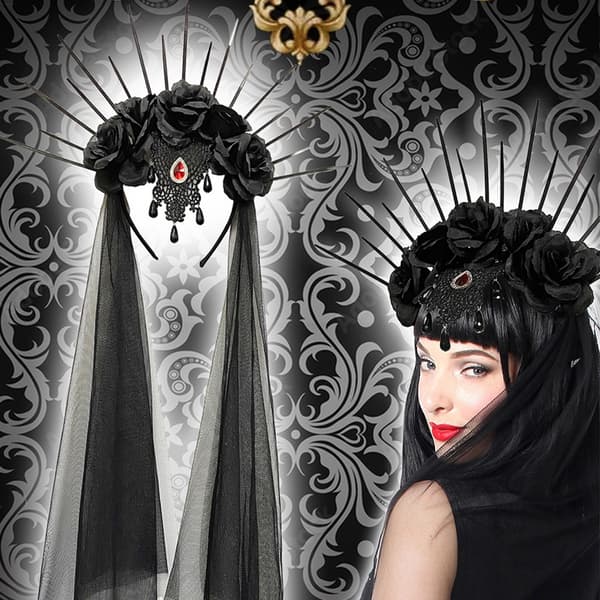 Lang slørhodebånd Halloween Dark Series Hodeplagg Lolita-stil Kronehodeplagg