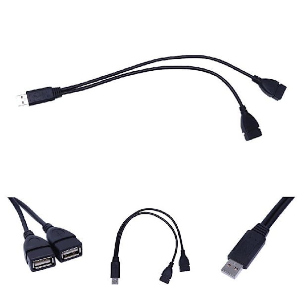 USB 2.0 Typ A 1 hane till 2 hona Y-Splitter Data Sync Laddningsförlängningskabel