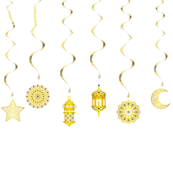 Eid Mubarak spiral hängande prydnadsföremål 6 st guld swirl för banner hänge