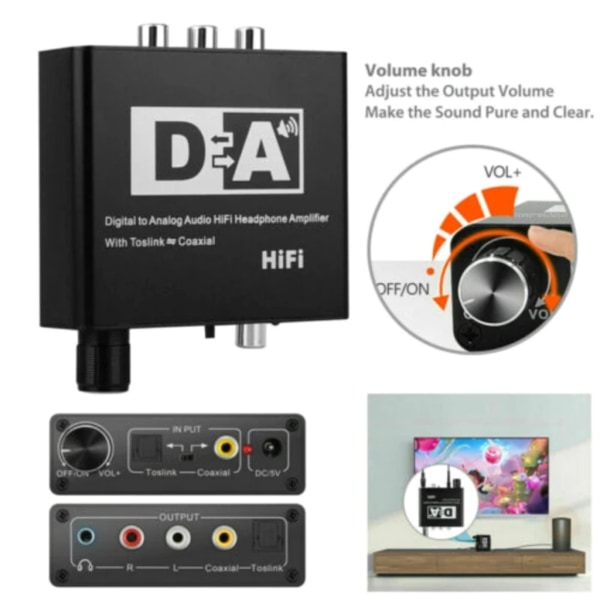 192KHz Hifi DAC 3,5 mm digital optisk koaxial koaxial 192 khz till analog omvandlare 3,5 mm optisk hörlursförstärkare