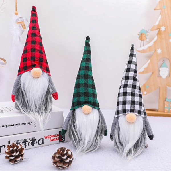 Knyt Skäggtomte Handgjord svensk Tomte Jultomte för Dockfigur Leksak Orna Black white