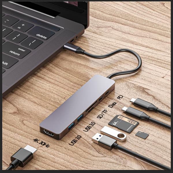 Multifunktionell Typ C Hub-Adapter, USB3.0, PD100W Laddning för Hemma Bio