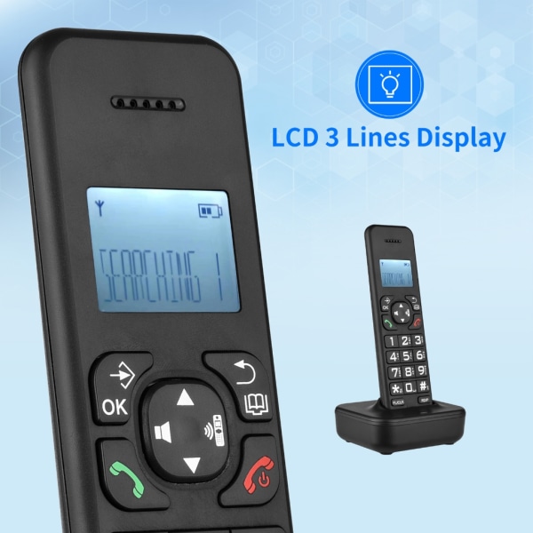 Trådlös telefon med multi språk uppringardisplay Handfri Bakgrundsbelyst telefon Handsfree för hemmakontor Desktop D1102B Black U.S. regulations