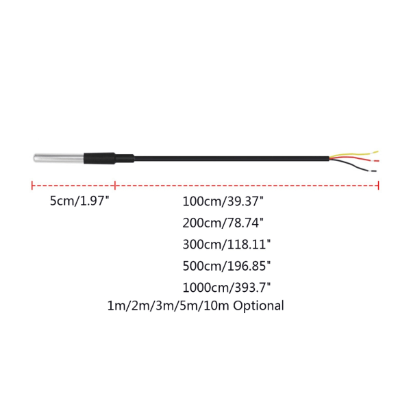 DS18b20 digital temperatursond i rostfritt paket Rostskyddad vattentät temperatursensor 1/2/3/5/10 meter 10m