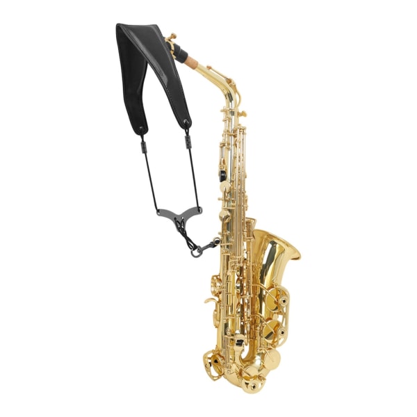 Saxofonhalsrem med justerbar längd Mjuk Sax PU-läder Andningsrem Vadderad Uppgraderad för alt- och tenorsaxofon Black