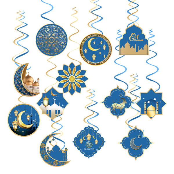 12st Eid Mubarak hängande virvel Ramadan Mubarak dekorationer Happy Eid tak