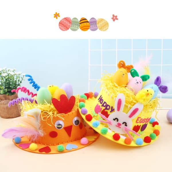 Barn DIY Easter Non Woven Stoff Hat Kit Bunny Egg Material Kit Handgjord Orange