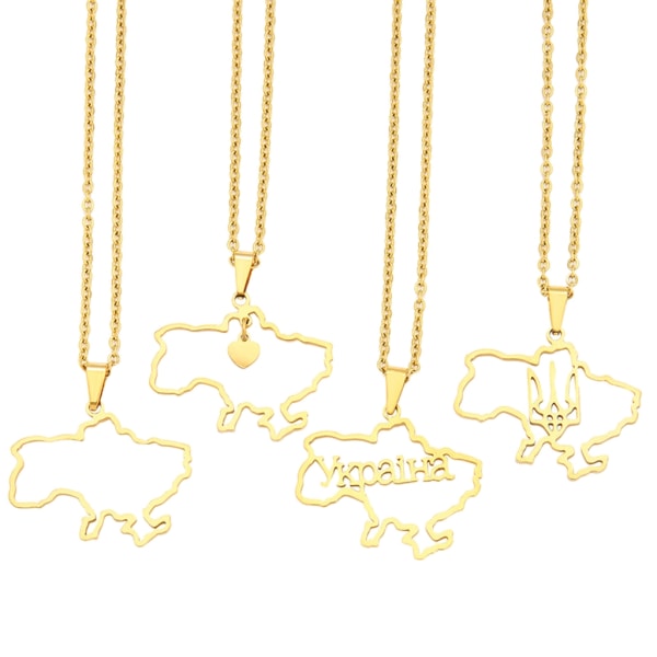 Ukraina Karta Hänge Halsband för män Kvinnor Rostfritt stål Guld Silver Choker Ukraina Kontur Hjärta Flagga Smycken Present Silver - D