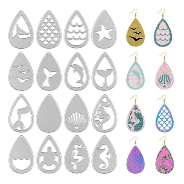 16 ST Sea Creatures Örhänge Cutting Die DIY Scrapbooking Artist Metal Cutting Die Teardrop Ocean Die Cuts DIY Örhänge