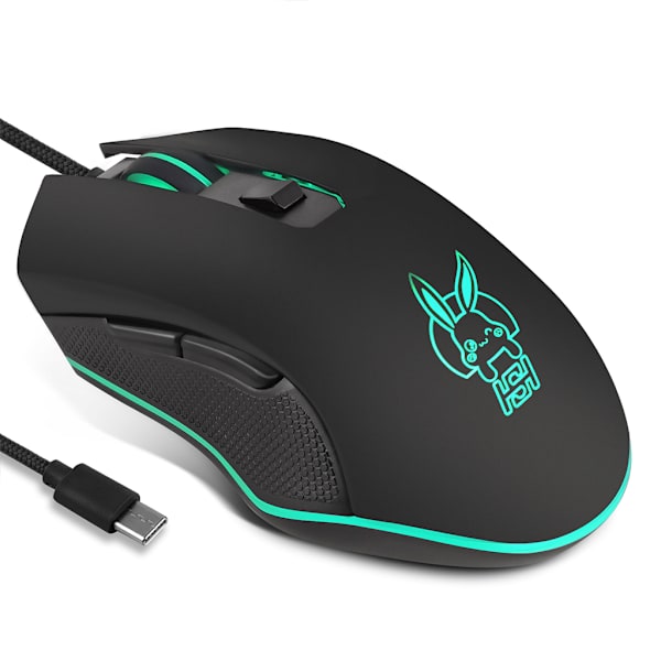 Rabbit Trådbunden Mekanisk Gamingmus USB C Ljusstark Mus 2400 DPI Trådbunden Optisk Gamingmus för PC Datorspel