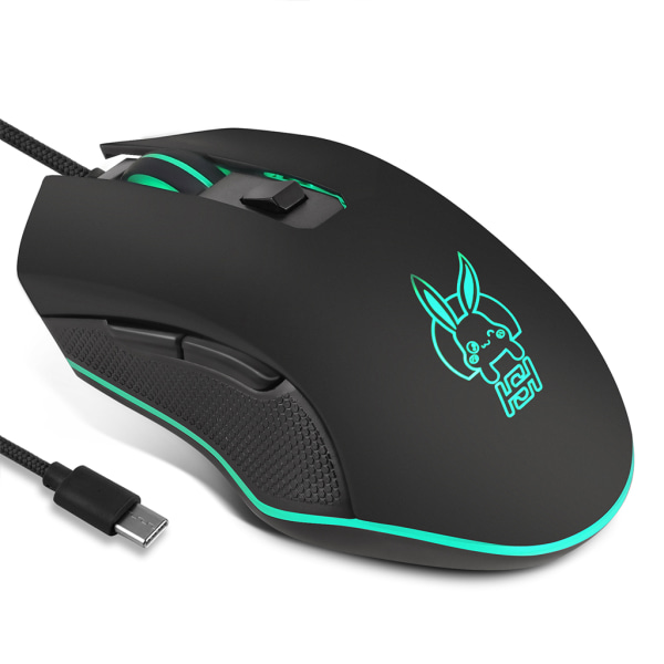 Rabbit Wired Mechanical Gaming Mus USB C Luminous Light Mouse 2400 DPI Wired Optical Gamer Mouse för PC Datorspel