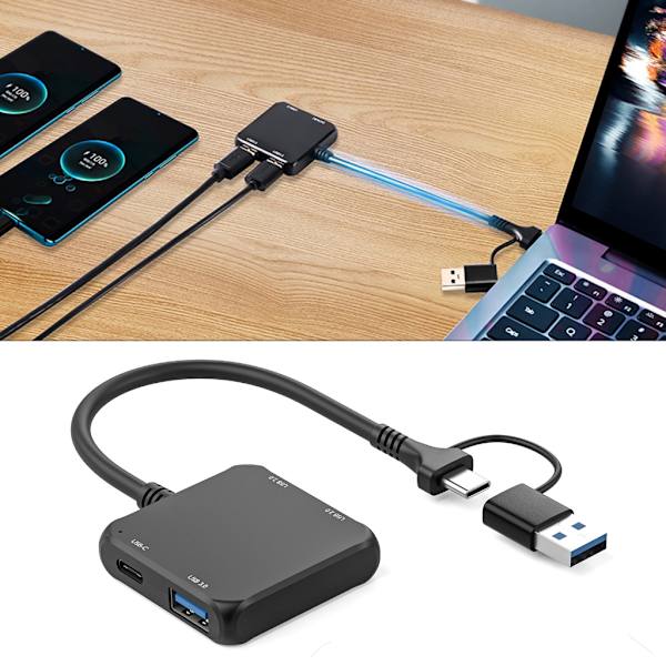 USB Hub 4 i 1 USB C Hub USB C til 2xUSB2.0+1xUSB3.0+1xType C Hub Adapter