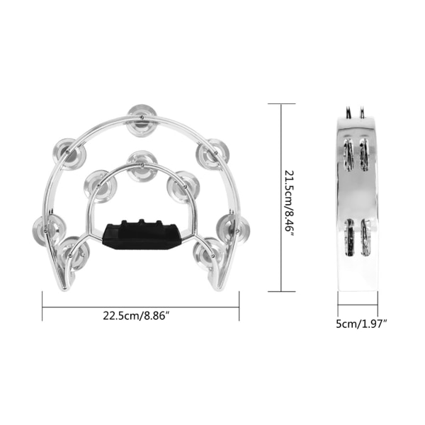 Tamburin för vuxna barn Handhållen tamburin Metal Jingles Slaginstrument Dubbelradiga tamburiner för KTV Party Gold