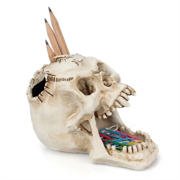 Skull for Head Ornament Skeleton Pen Holdare Desktop Pencil Organizer Makeup Stor