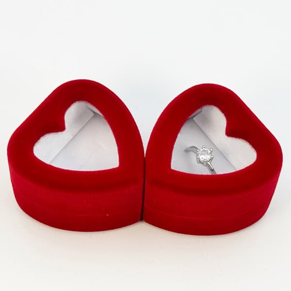 Stilig Flocking Hjerteformet Smykker Ringer Etui Bryllupsgaver Presentasjon