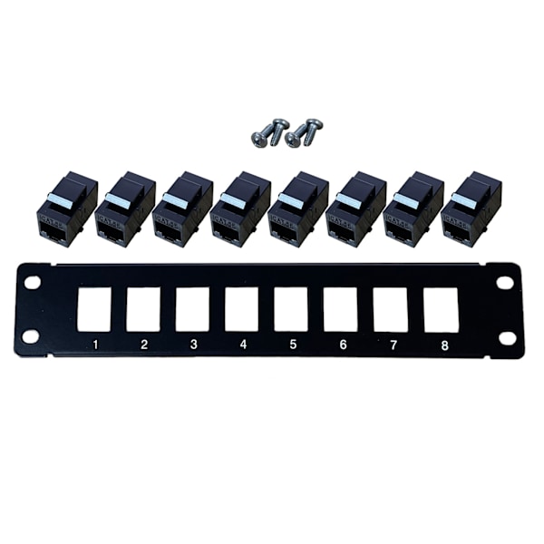 8 Port Rett-gjennom CAT5e Patch Panel RJ45 Nettverkskabel Adapter Keystone Jack Ethernet Distribusjonsramme UTP 19in