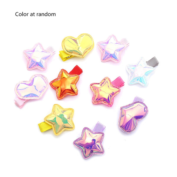 10 st Flickhårklämma Glitterfärg Hårnålar Barnsidoklämma Fempunktsstjärna/kärlekshjärta hårspänne för toddler
