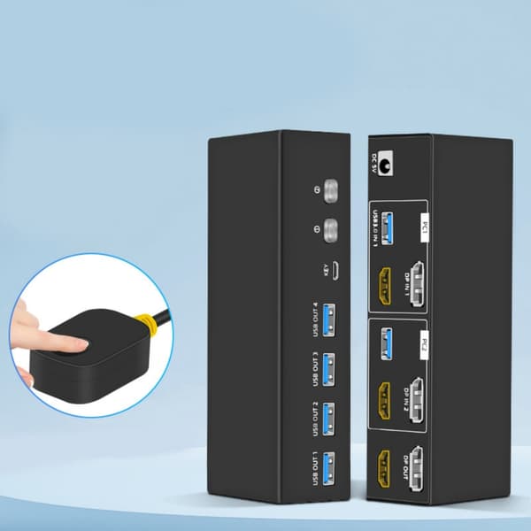 8K KVM-bryter Datamaskiner Skjermer KVM-bryter 2 inn 2 ut Datamaskin-deling
