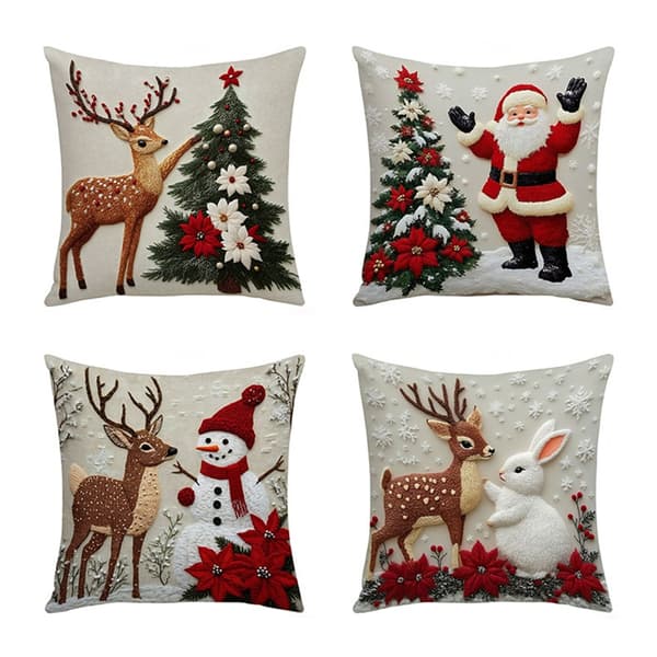 Vinterfest Dekoration Linne Kuddfodral Älg Kanin Tomte Juldesign 3