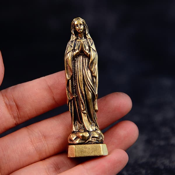 Antikk Messing Velsignet Hellige Mor Statue for Hellig og Kunstnerisk Rom