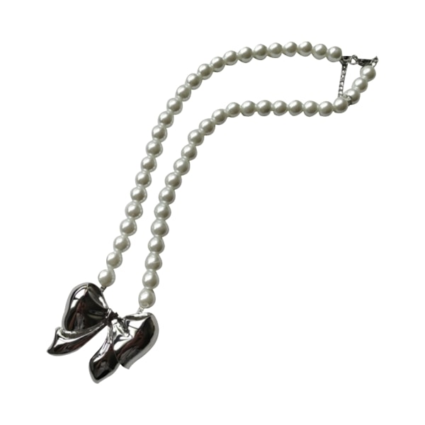 Temperament Metal Sweet Bowknot hänge Halsband för kvinnor Jubileum Mode Vintage Pearl Chains Choker Smycken