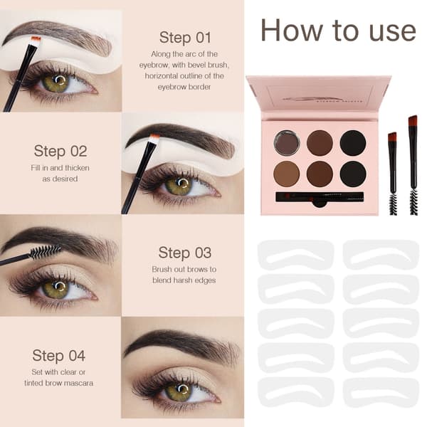 Øjenbrynsskabelonsæt Bryn Puder Makeup Sæt Bryn Kontur Puder Sæt til Kvinder