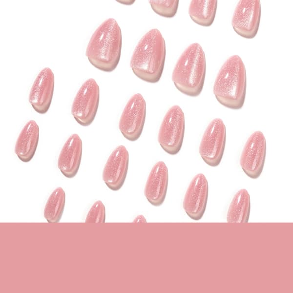 Fuld dækkende press-on manicure sæt i blød pink, mandelformet design, 24 dele
