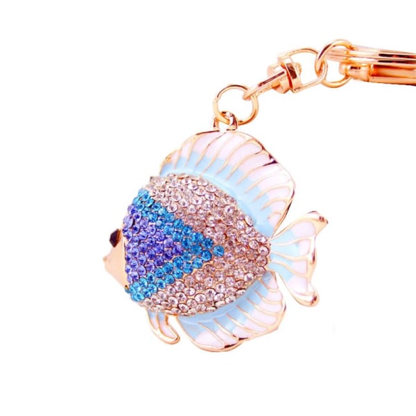 Färgglada tropiska fiskar Nyckelring Kristall för nyckelring för Rhinestone Hängande Pend Blue