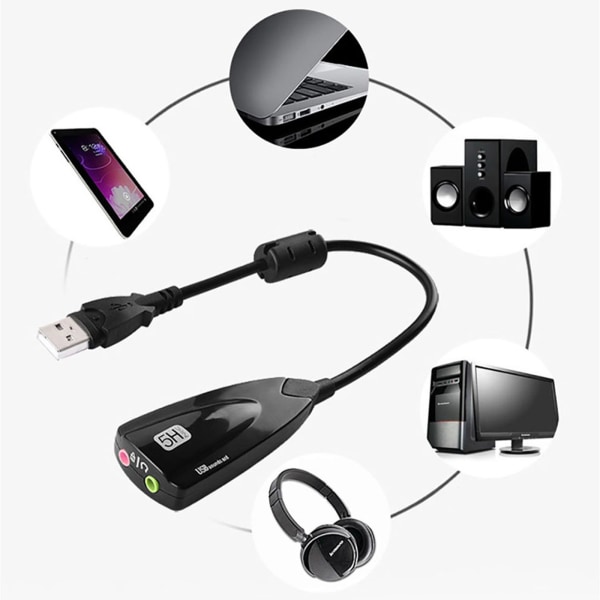 Externt USB ljudkort 7.1-kanals 3D-ljudadapter 3,5 mm headsetbyte för PC Desktop Notebook Plug for Play under